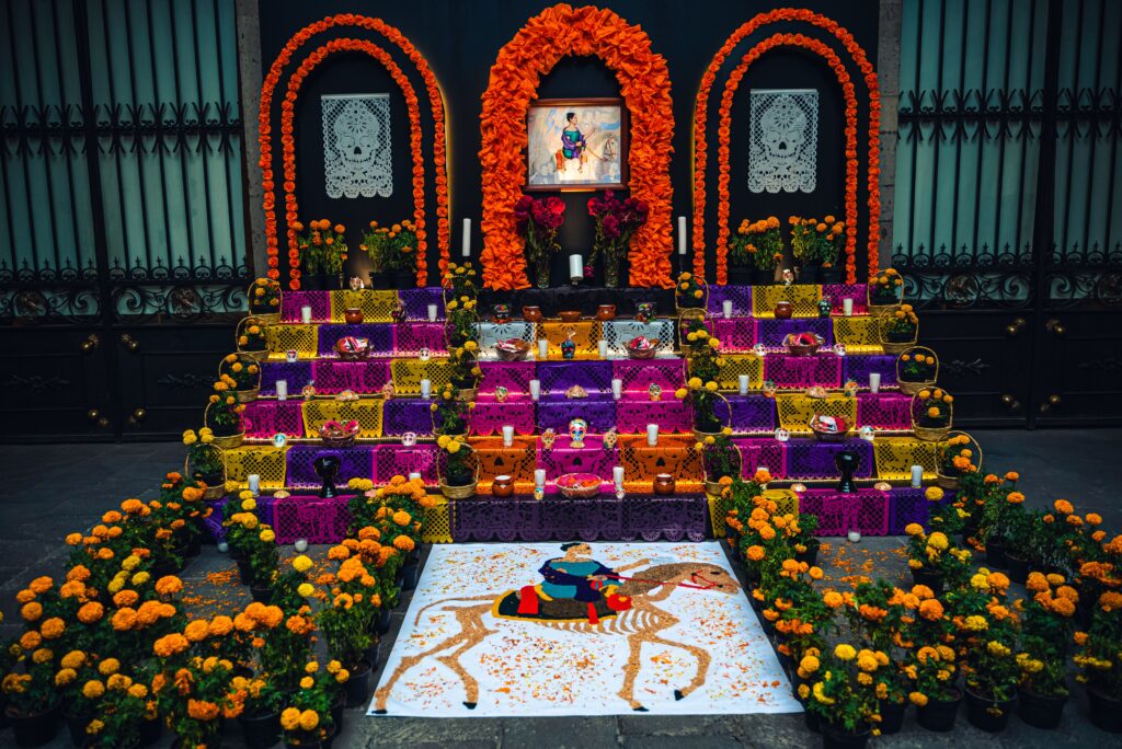Ofrendas in Mexico City, Mexico flor de cempasúchil