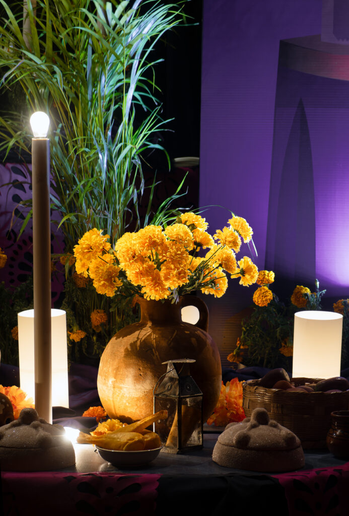 Vase of cempasuchil or damasquina flowers for Day of the Dead altar in Mexico